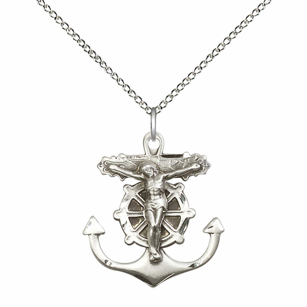 Sterling Silver Anchor Crucifix Pendant - 5685SS