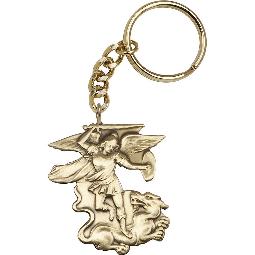 Antique Gold St. Michael the Archangel Keychain - 5845