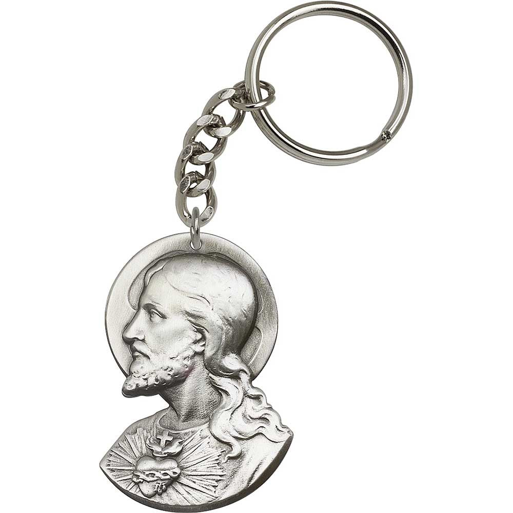 Antique Silver Sacred Heart Keychain - 5850