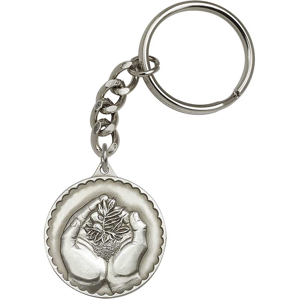 Antique Silver Faith Hand Serenity Keychain - 5857