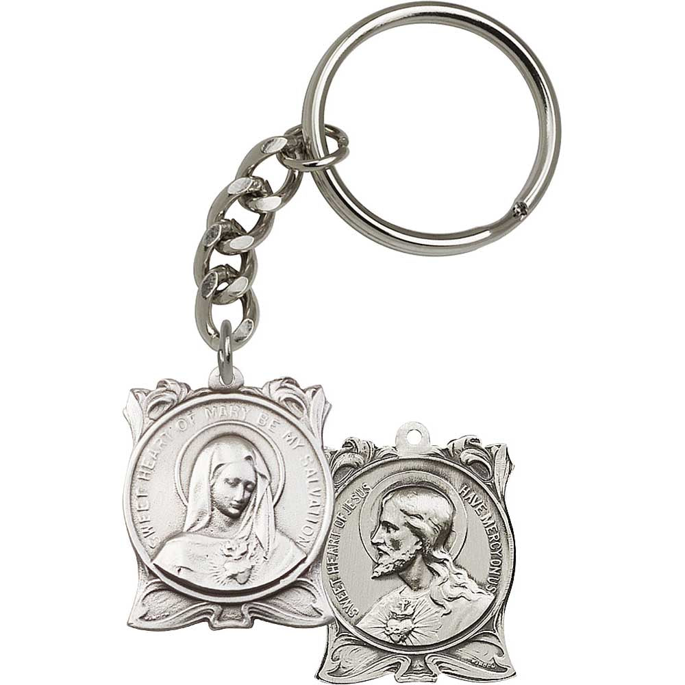 Antique Silver Immaculate Heart of Mary Keychain - 5870