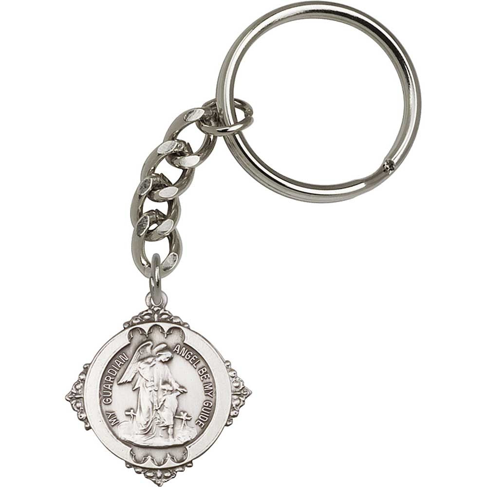 Antique Silver Guardian Angel Keychain - 5873