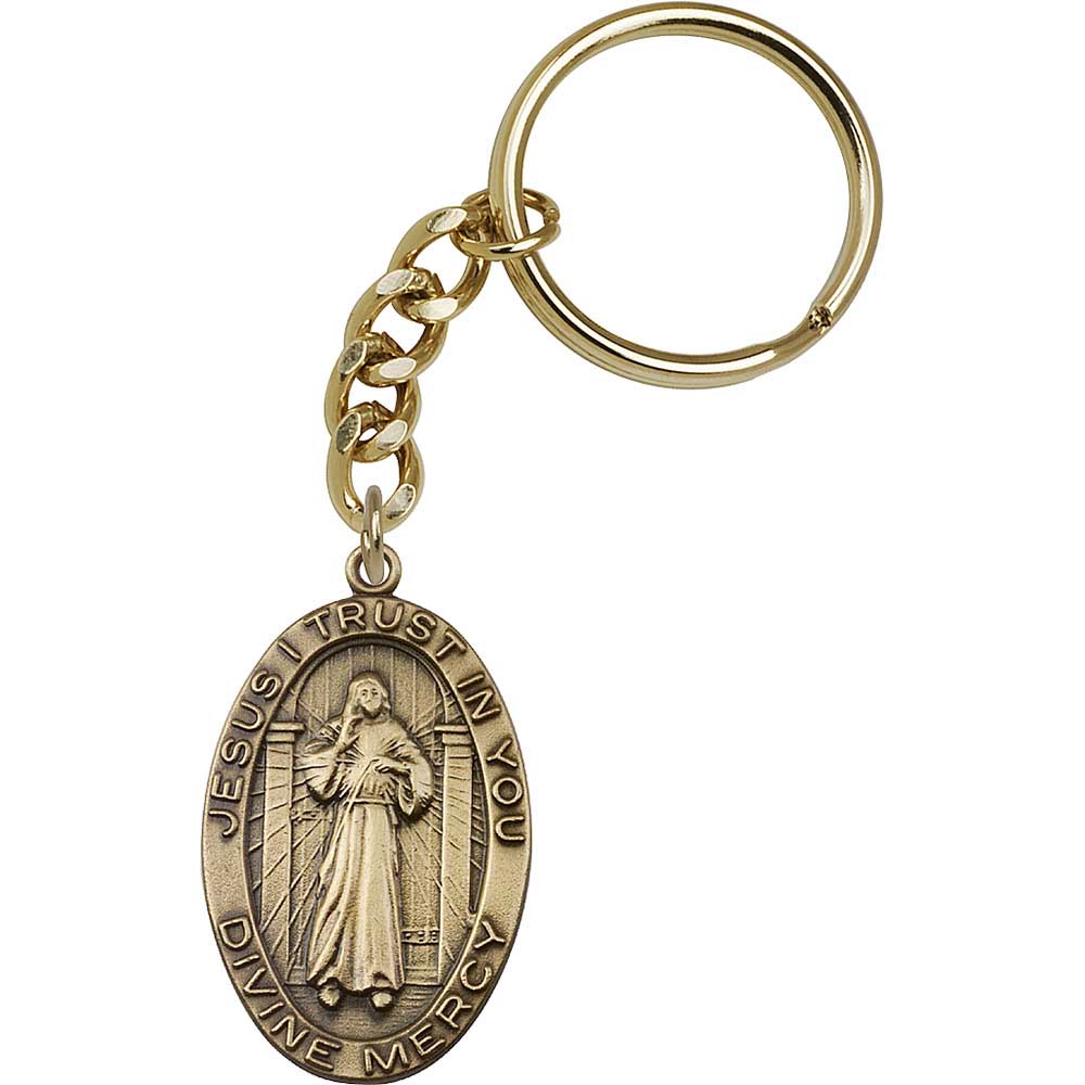 Antique Gold Divine Mercy Keychain - 5874