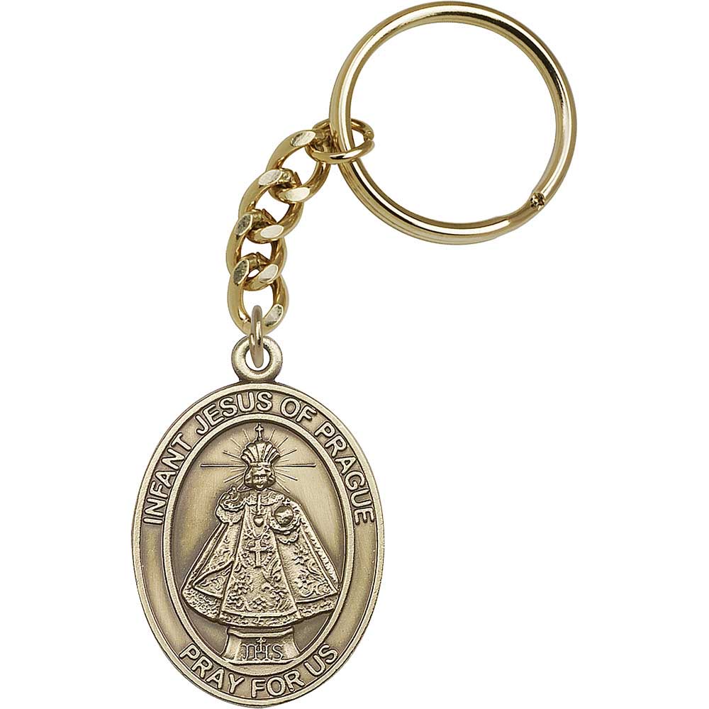 Antique Gold Infant of Prague Keychain - 5875