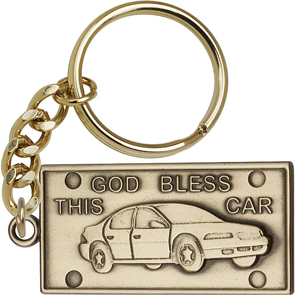 Antique Gold God Bless This Car Keychain - 5876