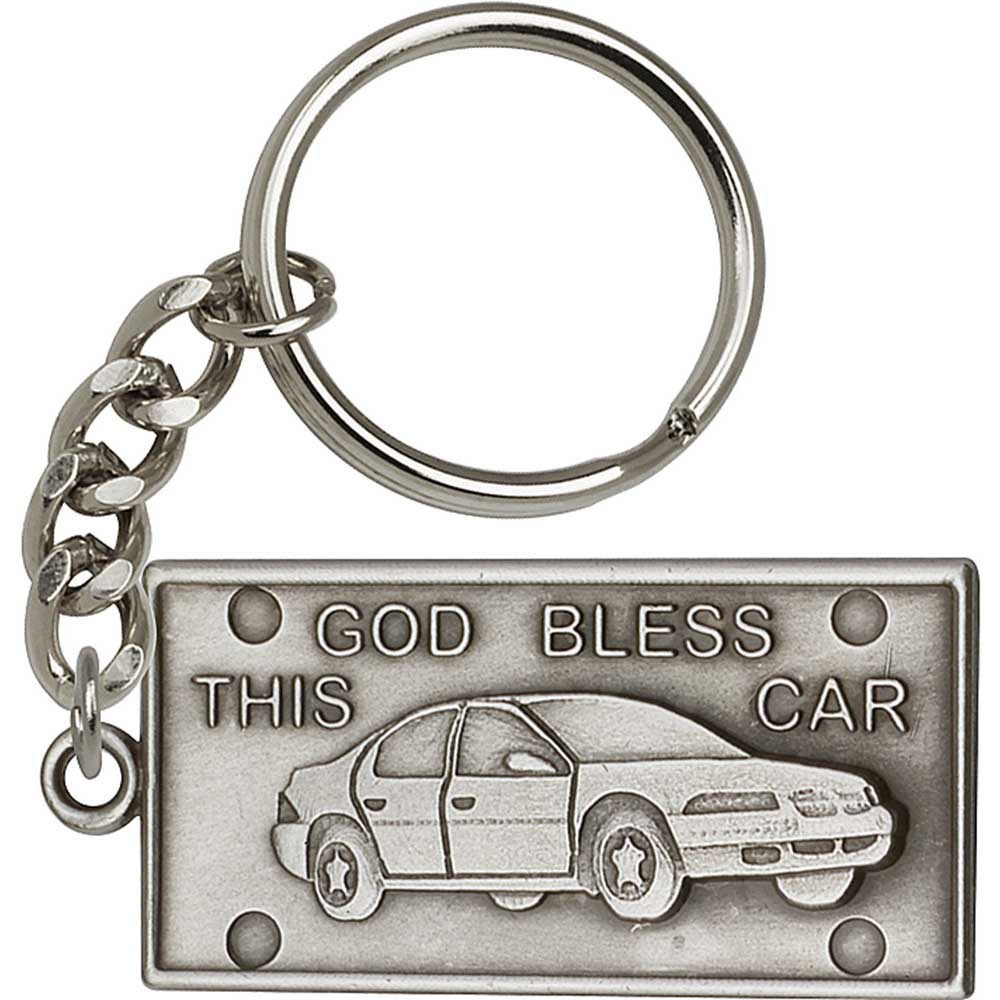 Antique Silver God Bless This Car Keychain - 5876