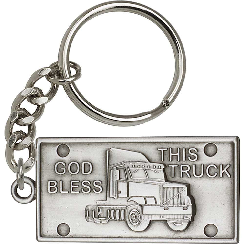 Antique Silver God Bless This Truck Keychain - 5877