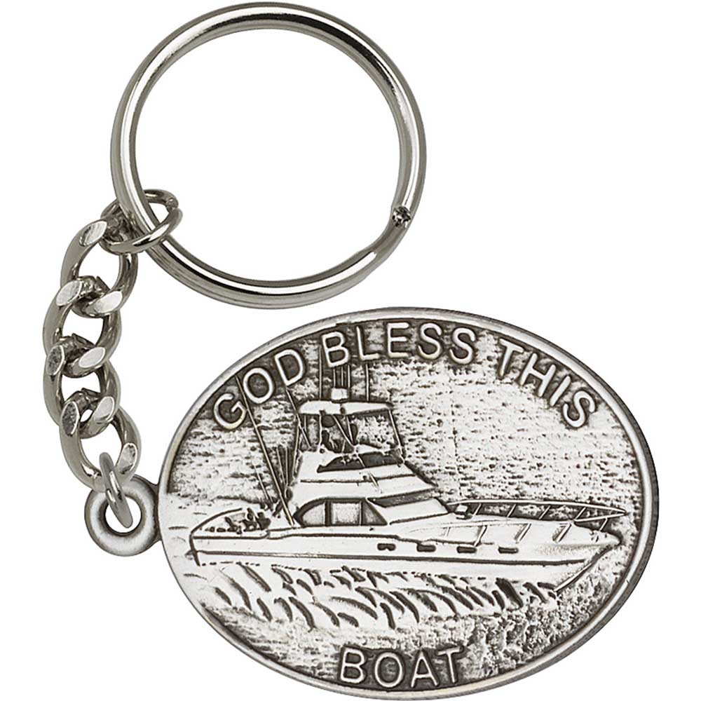 Antique Silver God Bless This Boat Keychain - 5878