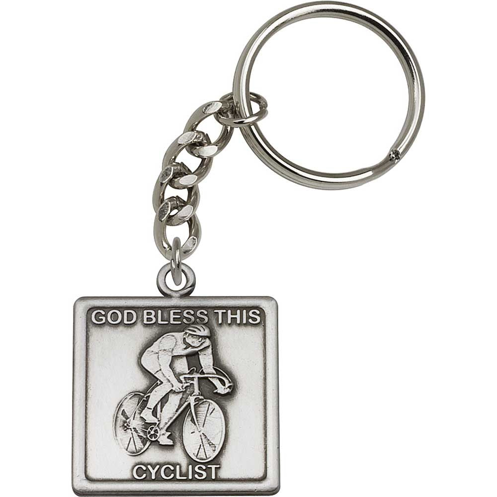 Antique Silver God Bless This Cyclist Keychain - 5885