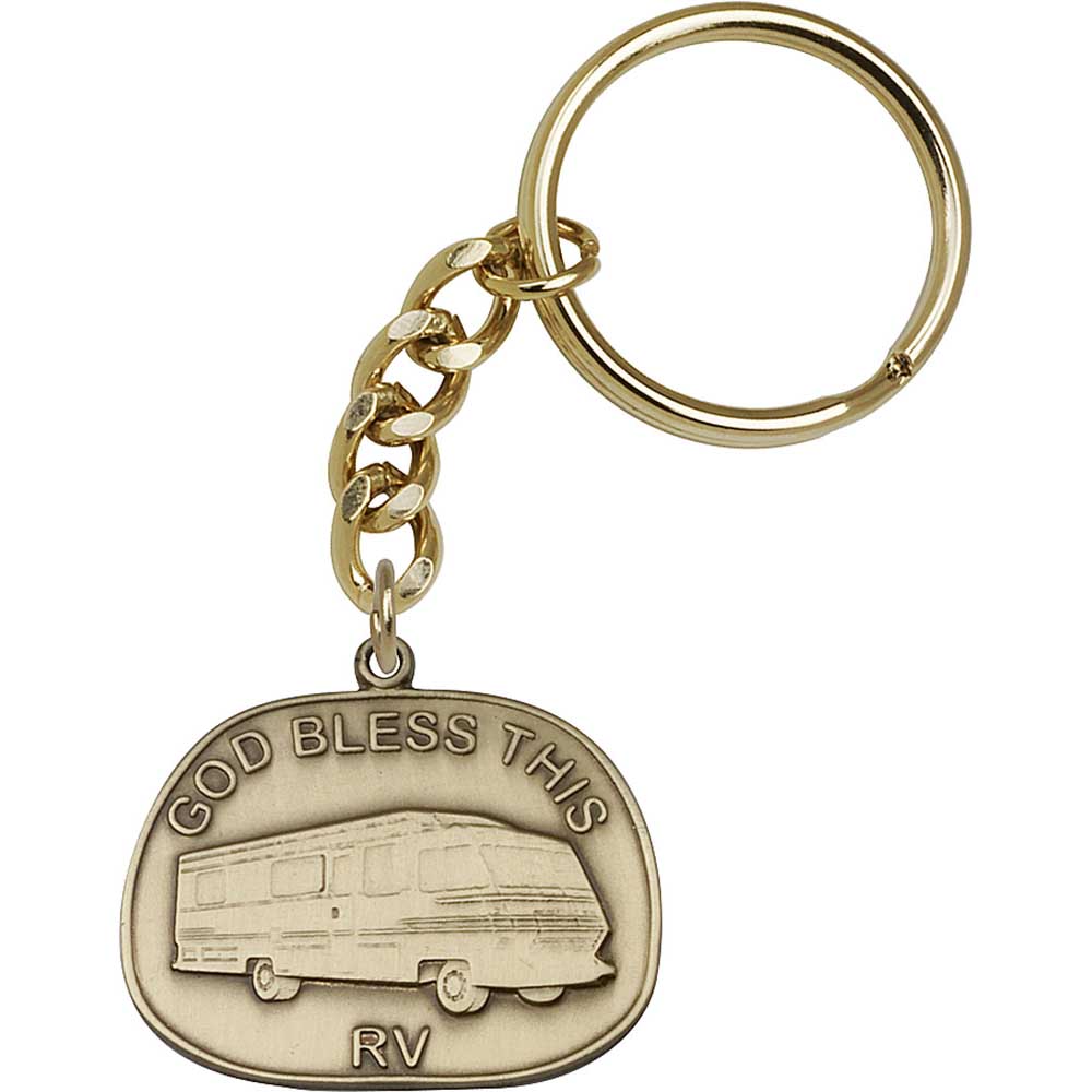 Antique Gold God Bless This Rv Keychain - 5887