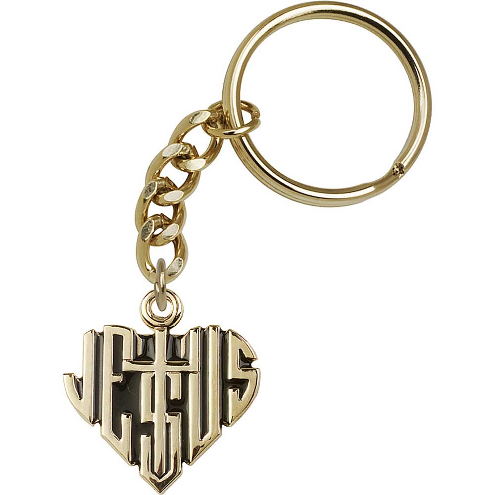 Gold Plate Heart of Jesus w/Cross Keychain - 6044