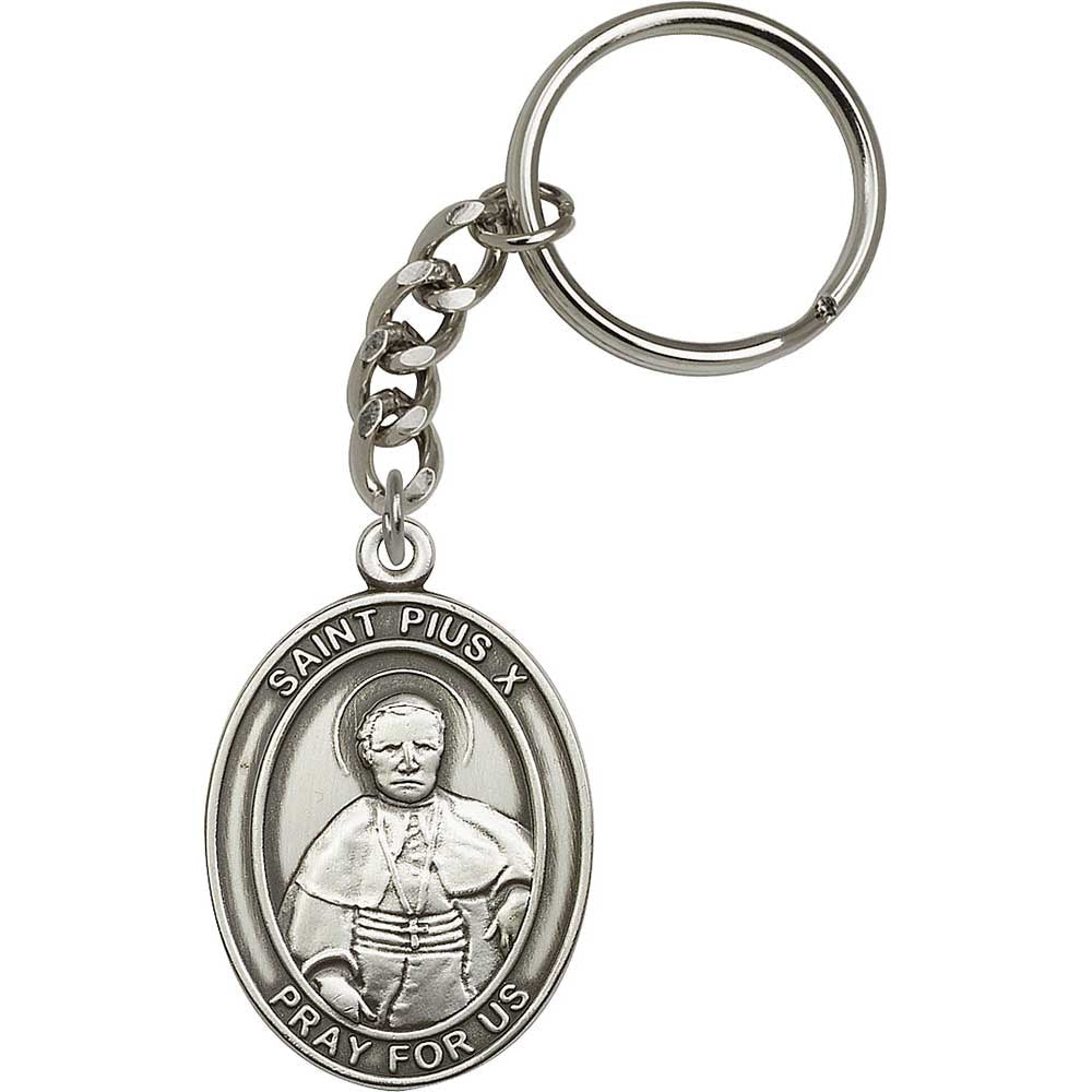 Antique Silver St. Pius X Keychain - 6605