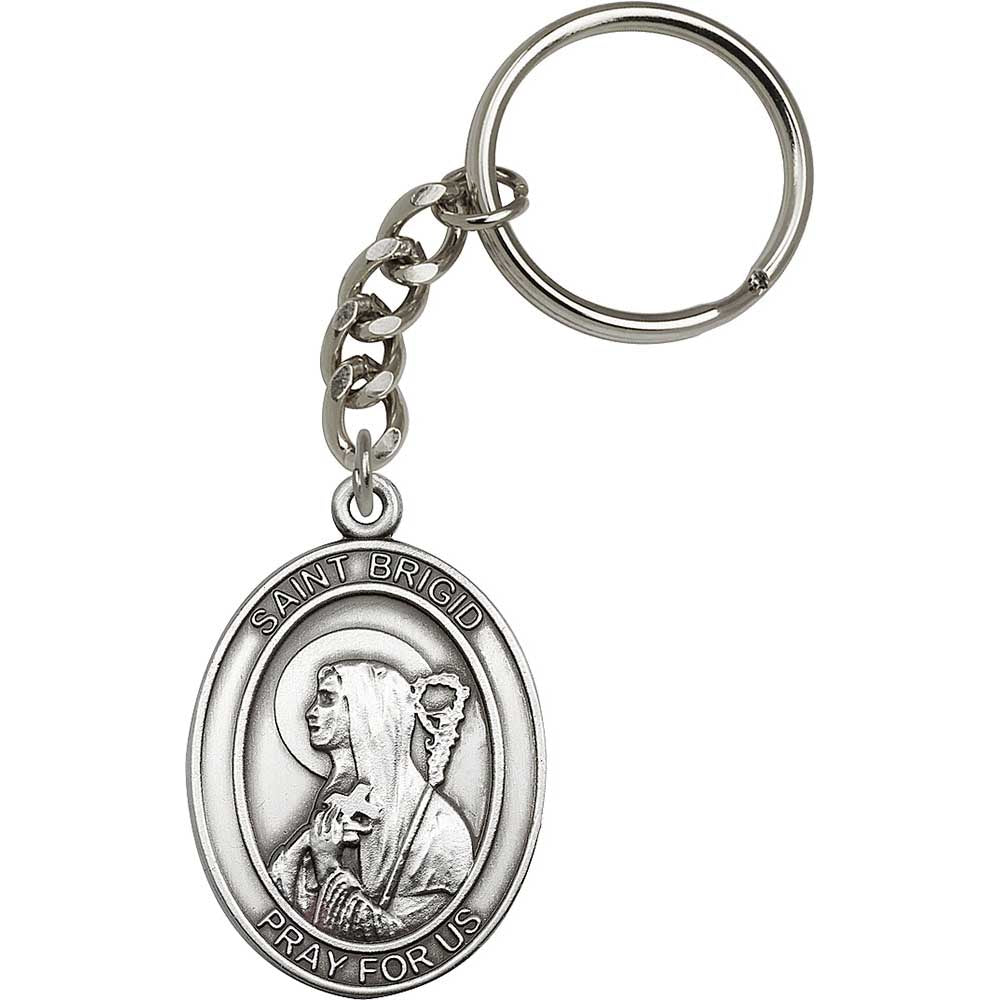 Antique Silver St. Brigid of Ireland Keychain - 6823