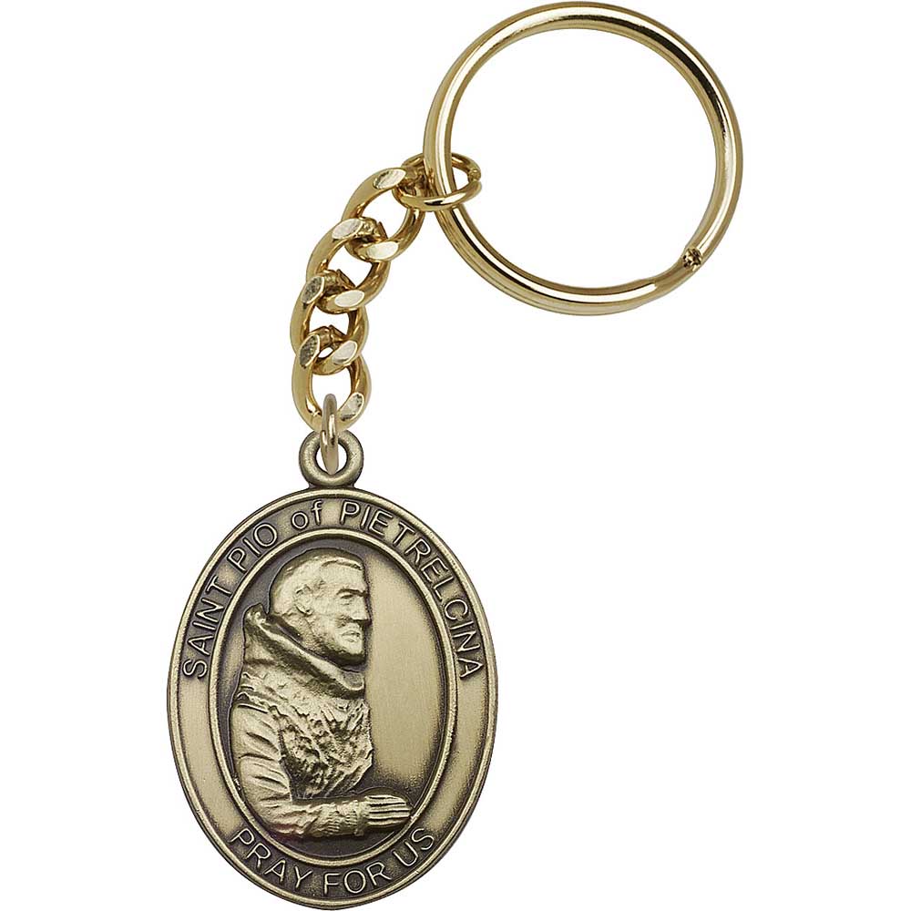 Antique Gold St. Pio of Pietrelcina Keychain - 6825
