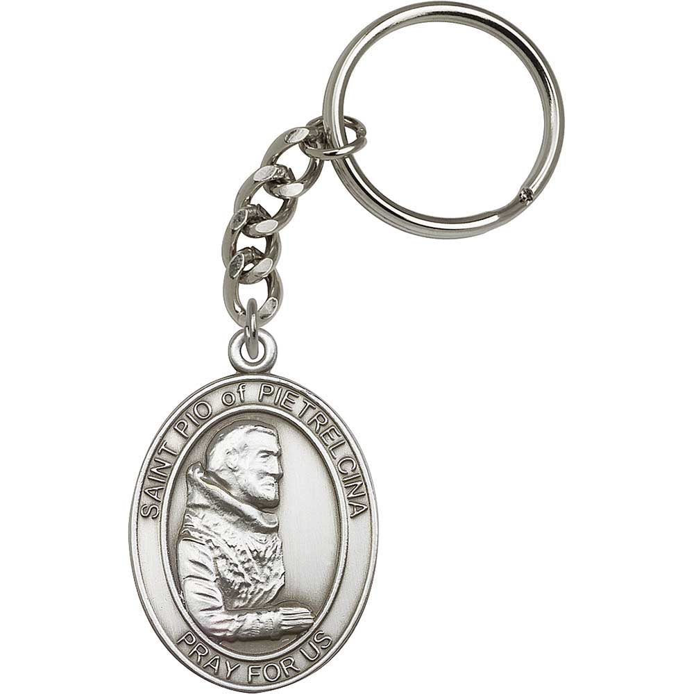 Antique Silver St. Pio of Pietrelcina Keychain - 6825
