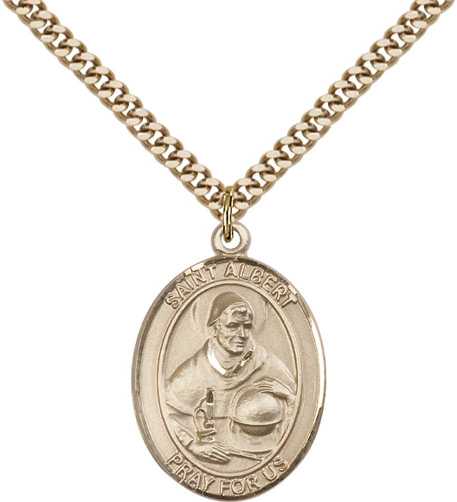 14kt Gold Filled St. Albert the Great Pendant with 24 inch Gold Plate Heavy Curb Chain
