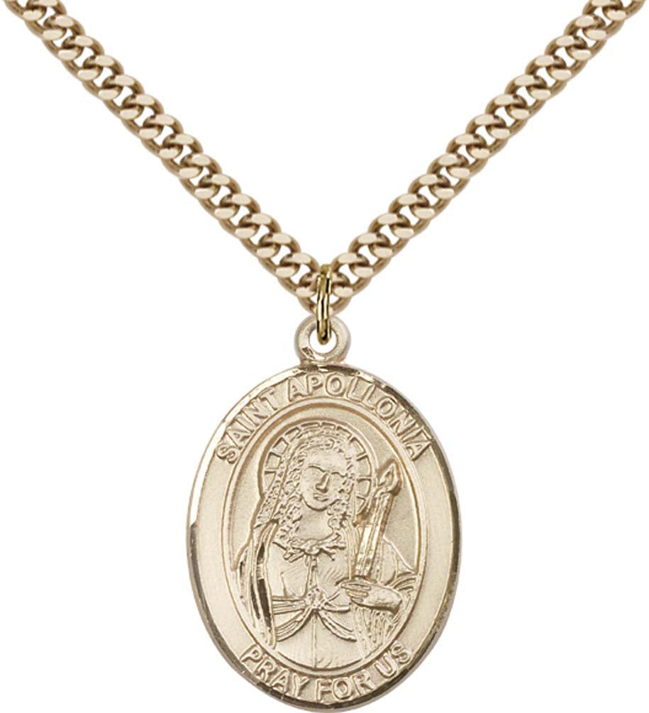 14kt Gold Filled St. Apollonia Pendant with 24 inch Gold Plate Heavy Curb Chain
