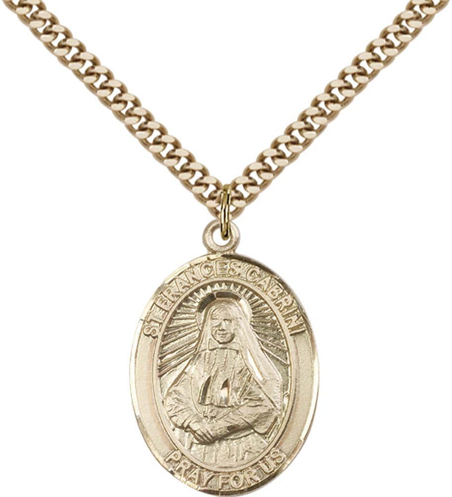 14kt Gold Filled St. Frances Cabrini Pendant with 24 inch Gold Plate Heavy Curb Chain