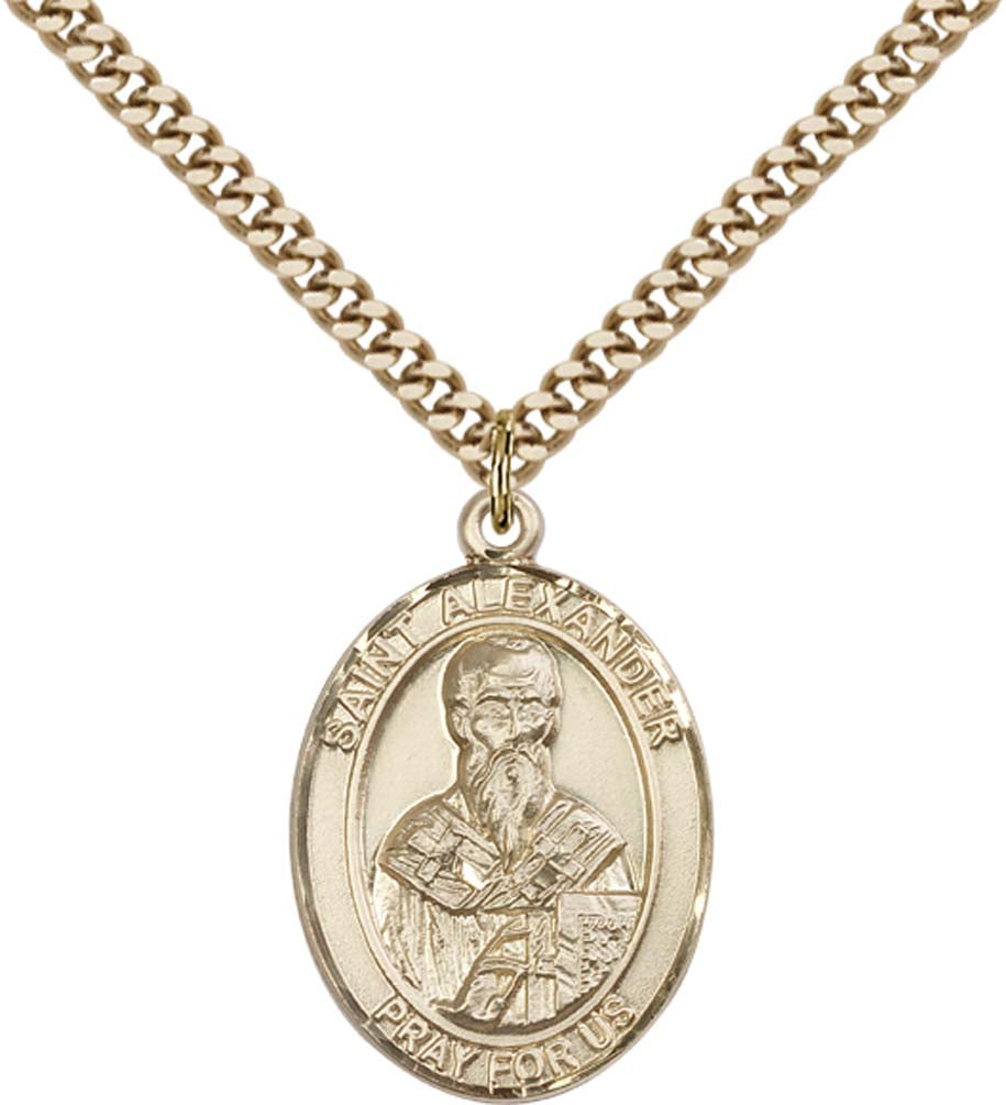 14kt Gold Filled St. Alexander Sauli Pendant with 24 inch Gold Plate Heavy Curb Chain