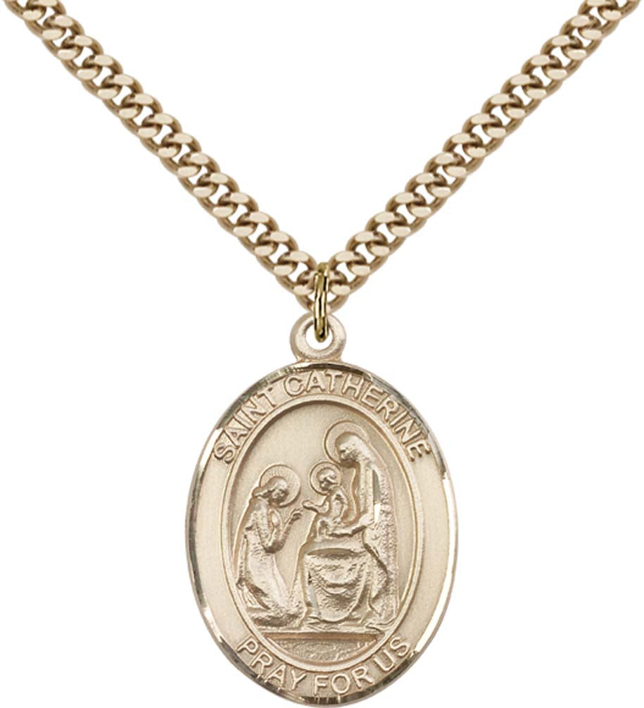 14kt Gold Filled St. Catherine of Siena Pendant with 24 inch Gold Plate Heavy Curb Chain