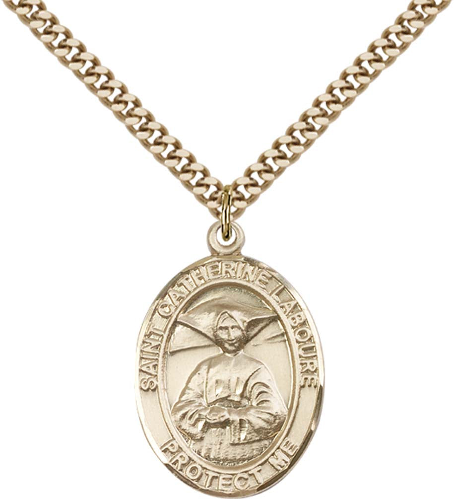 14kt Gold Filled St. Catherine Laboure Pendant with 24 inch Gold Plate Heavy Curb Chain