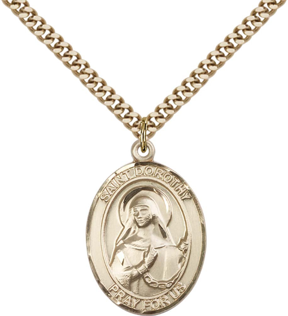 14kt Gold Filled St. Dorothy Pendant with 24 inch Gold Plate Heavy Curb Chain