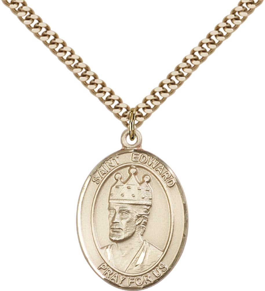 14kt Gold Filled St. Edward the Confessor Pendant with 24 inch Gold Plate Heavy Curb Chain