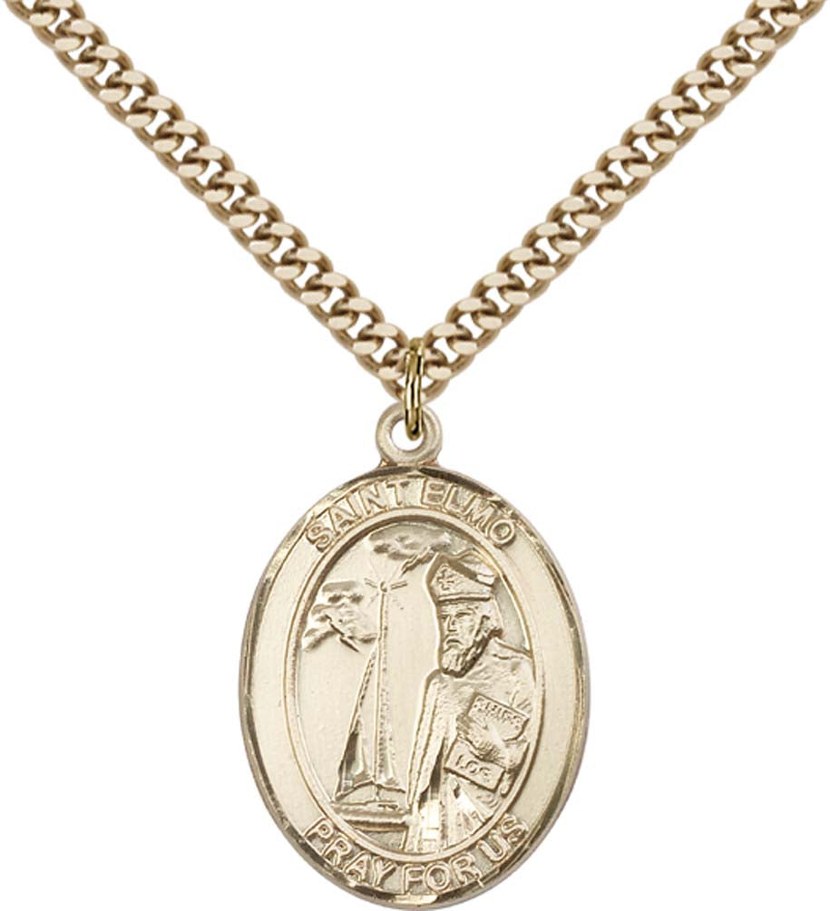 14kt Gold Filled St. Elmo Pendant with 24 inch Gold Plate Heavy Curb Chain