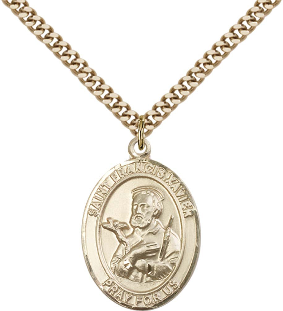 14kt Gold Filled St. Francis Xavier Pendant with 24 inch Gold Plate Heavy Curb Chain