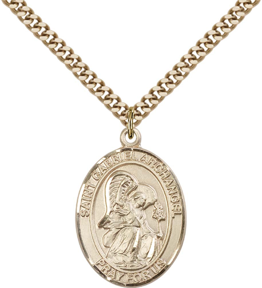 14kt Gold Filled St. Gabriel the Archangel Pendant with 24 inch Gold Plate Heavy Curb Chain