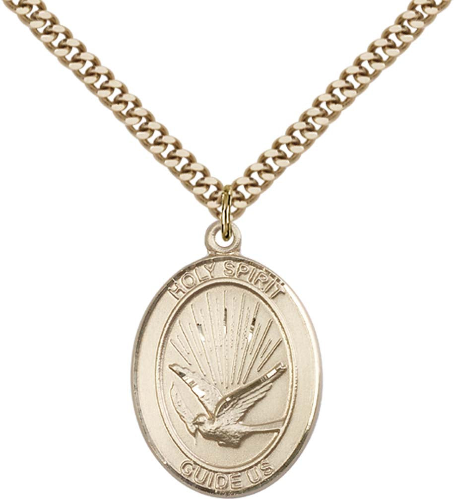 14kt Gold Filled Holy Spirit Pendant with 24 inch Gold Plate Heavy Curb Chain