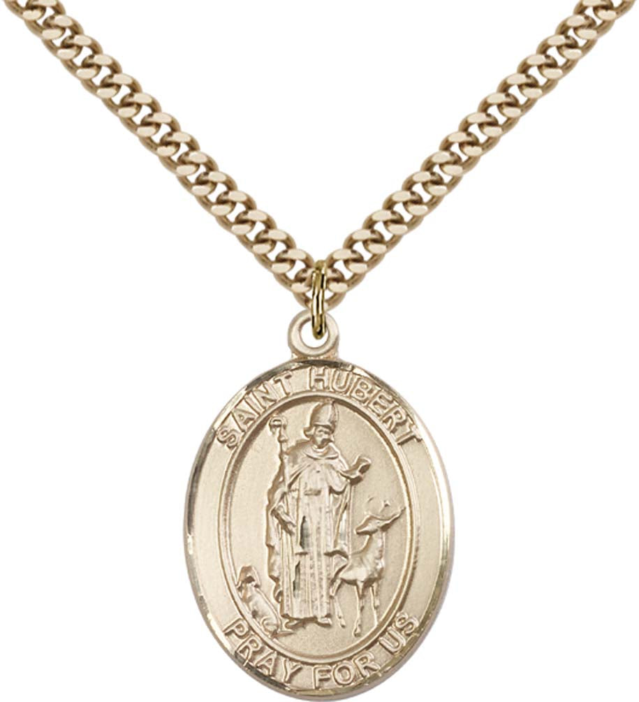 14kt Gold Filled St. Hubert of Liege Pendant with 24 inch Gold Plate Heavy Curb Chain