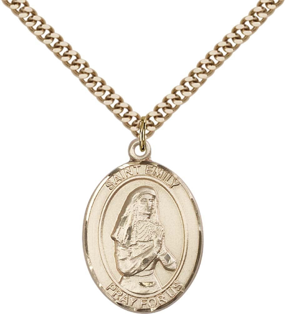 14kt Gold Filled St. Emily de Vialar Pendant with 24 inch Gold Plate Heavy Curb Chain