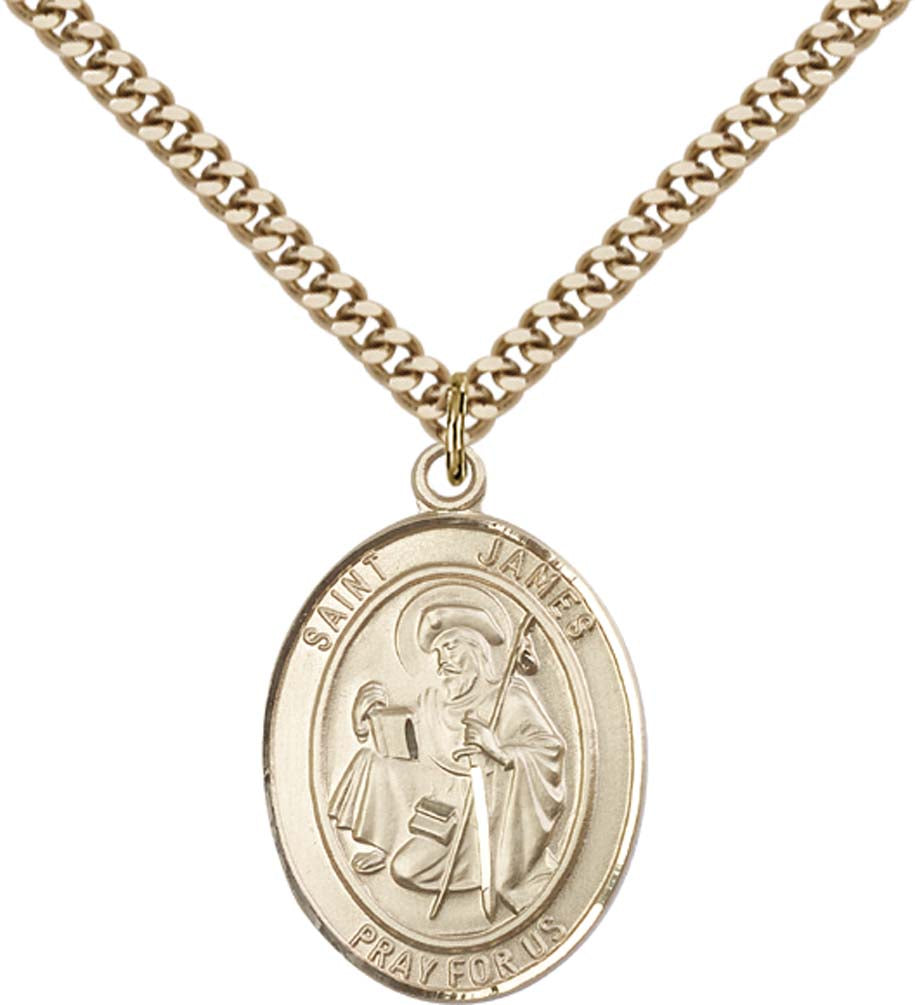 14kt Gold Filled St. James the Greater Pendant with 24 inch Gold Plate Heavy Curb Chain