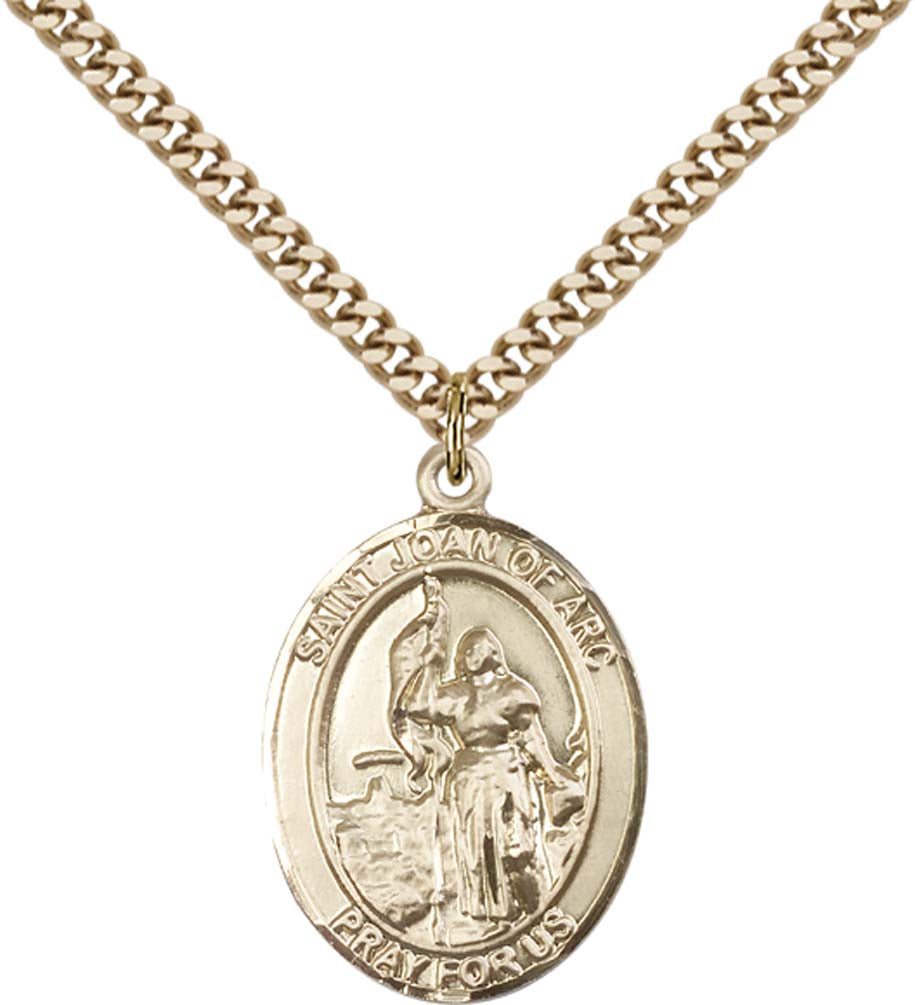14kt Gold Filled St. Joan of Arc Pendant with 24 inch Gold Plate Heavy Curb Chain