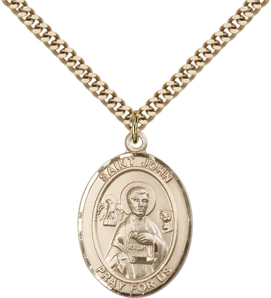 14kt Gold Filled St. John the Apostle Pendant with 24 inch Gold Plate Heavy Curb Chain