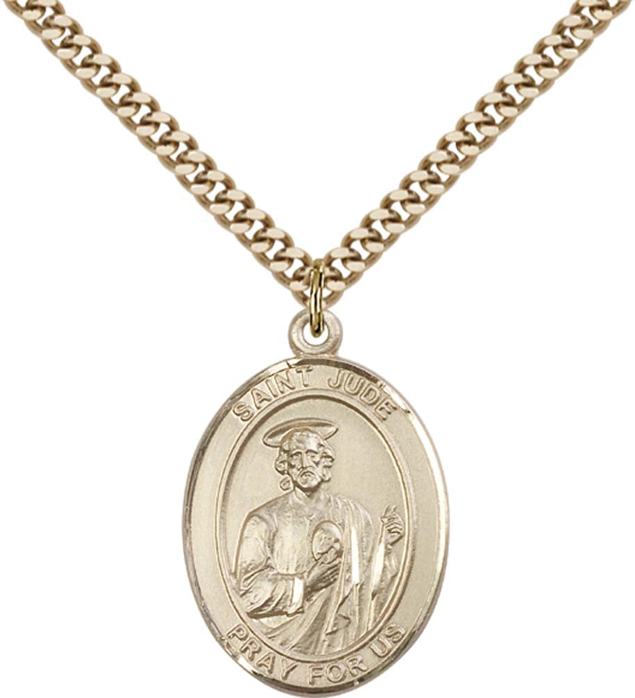 14kt Gold Filled St. Jude Thaddeus Pendant with 24 inch Gold Plate Heavy Curb Chain