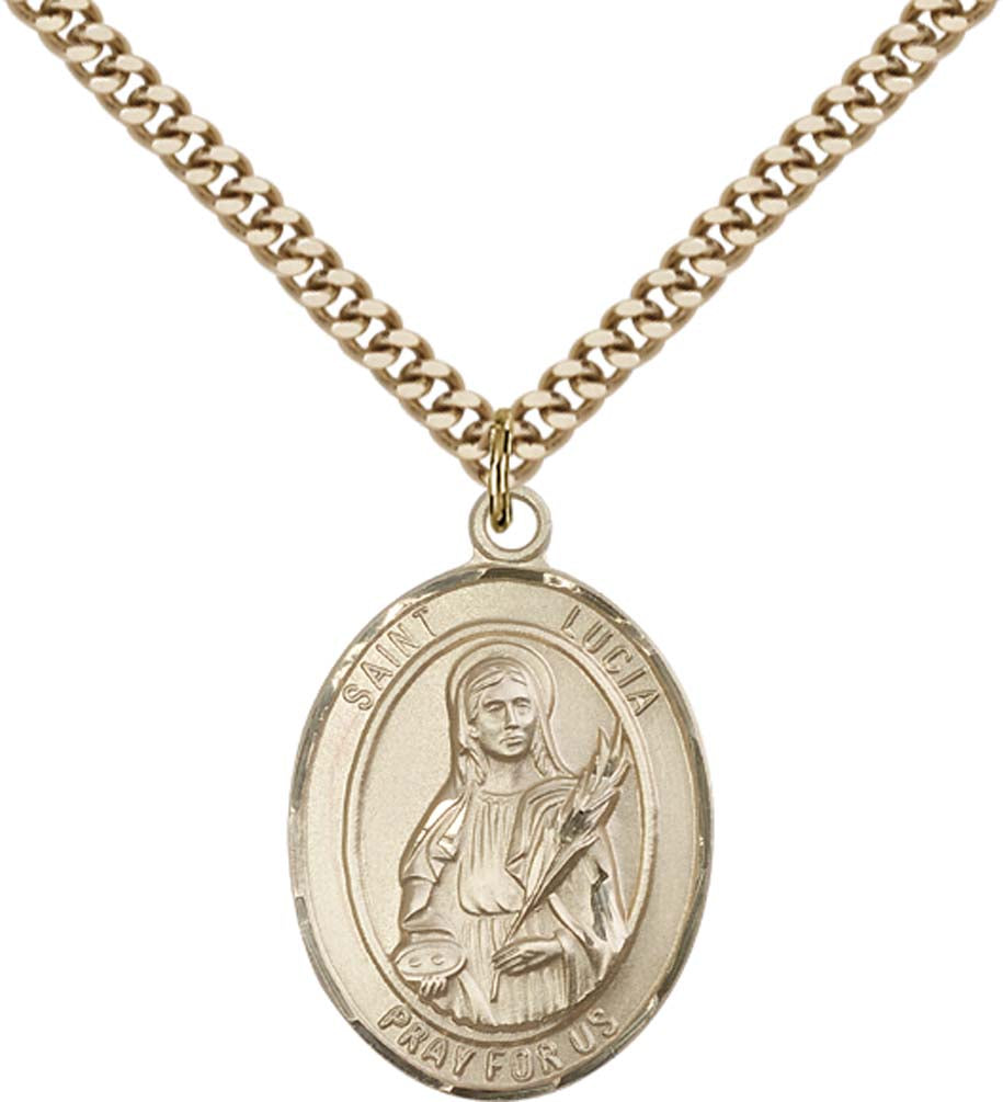 14kt Gold Filled St. Lucia of Syracuse Pendant with 24 inch Gold Plate Heavy Curb Chain