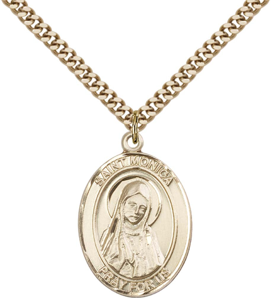 14kt Gold Filled St. Monica Pendant with 24 inch Gold Plate Heavy Curb Chain