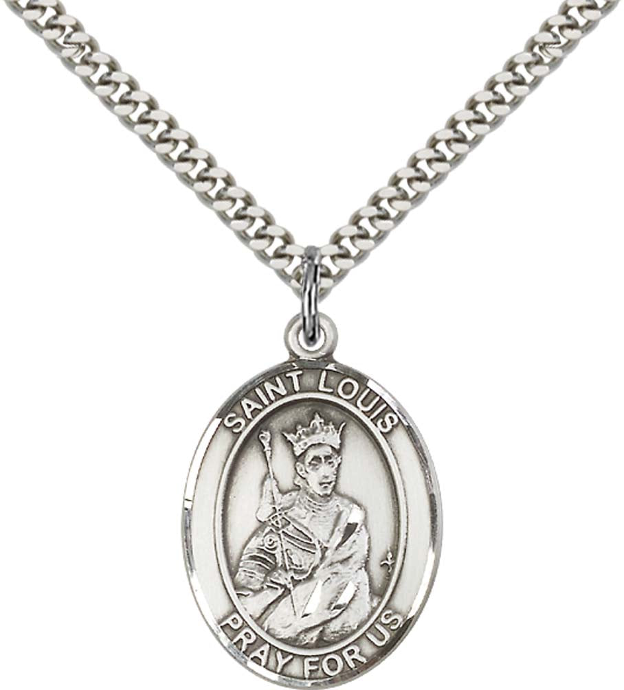 Sterling Silver St. Louis Pendant with 24 Inch Light Rhodium Heavy Curb Chain