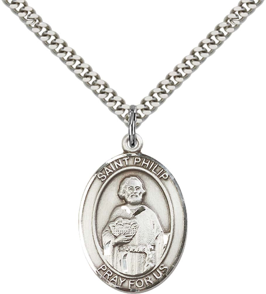 Sterling Silver St. Philip the Apostle Pendant with 24 Inch Light Rhodium Heavy Curb Chain