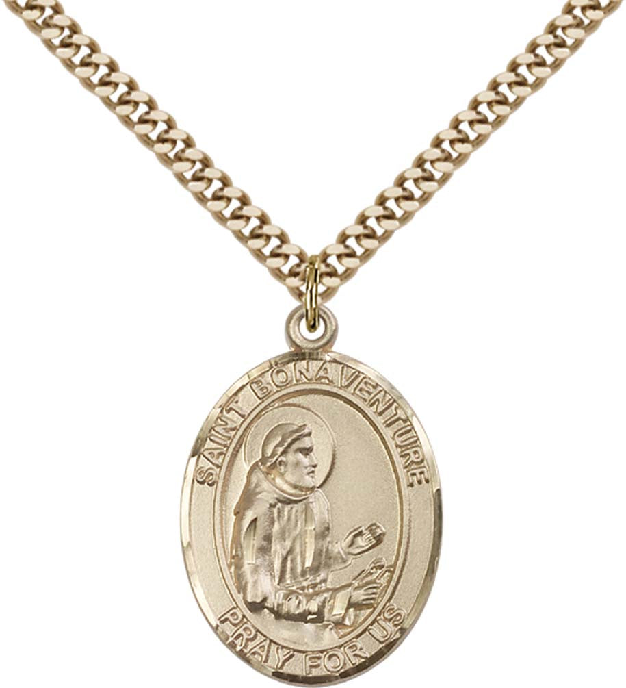 14kt Gold Filled St. Bonaventure Pendant with 24 inch Gold Plate Heavy Curb Chain