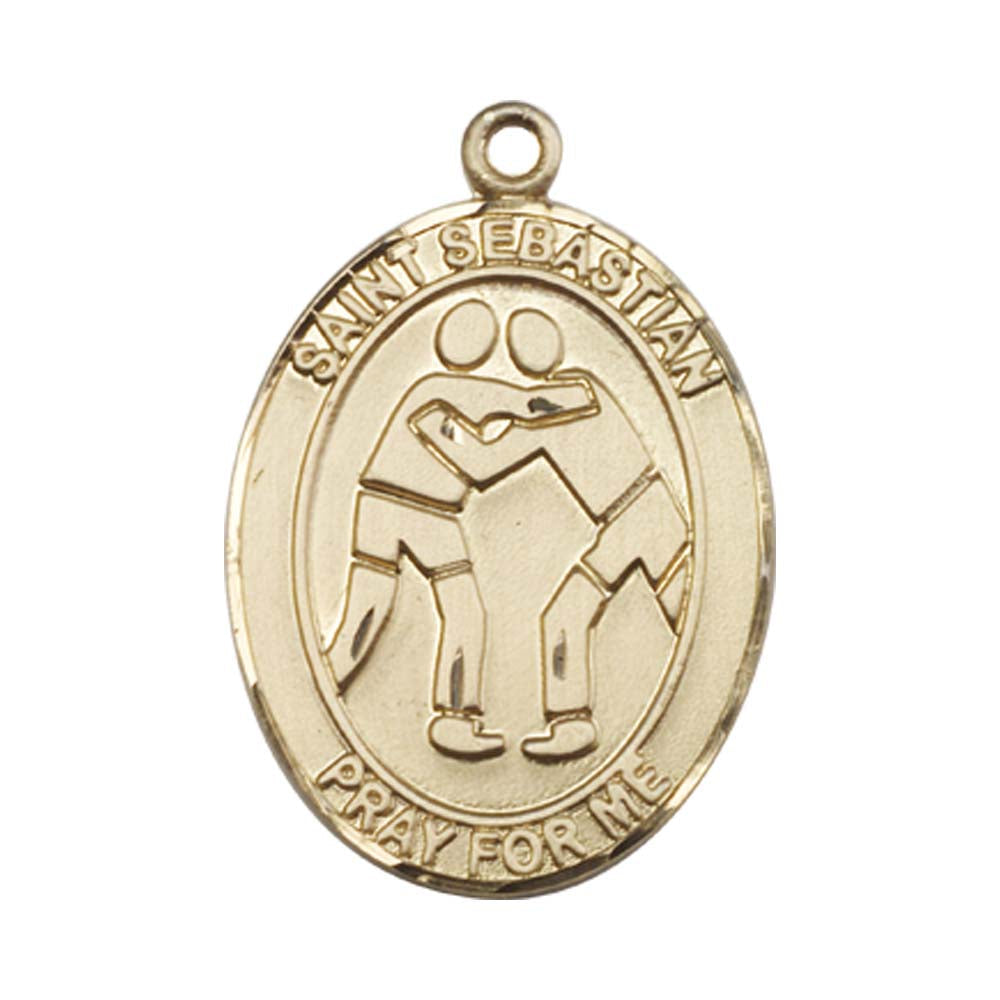 14kt Gold St. Sebastian Medal - Large Wrestling