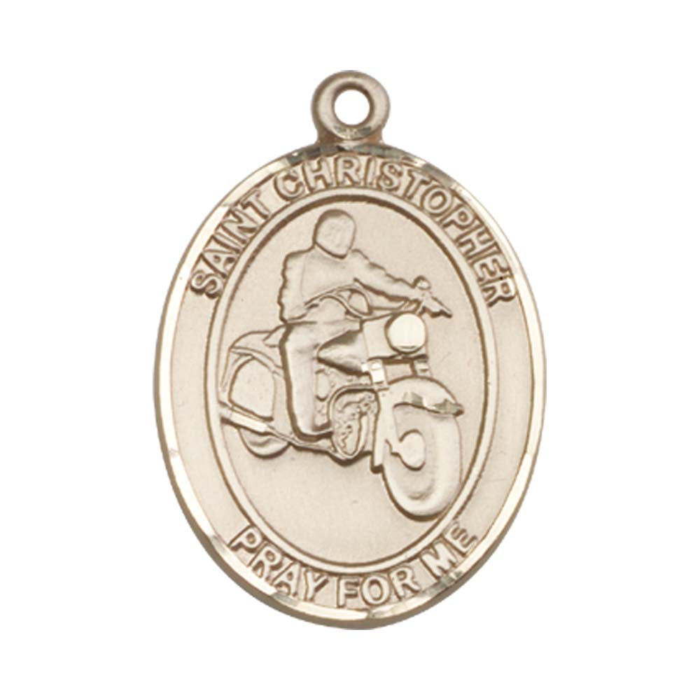 14kt Gold St. Christopher Medal - Large Motorcycle