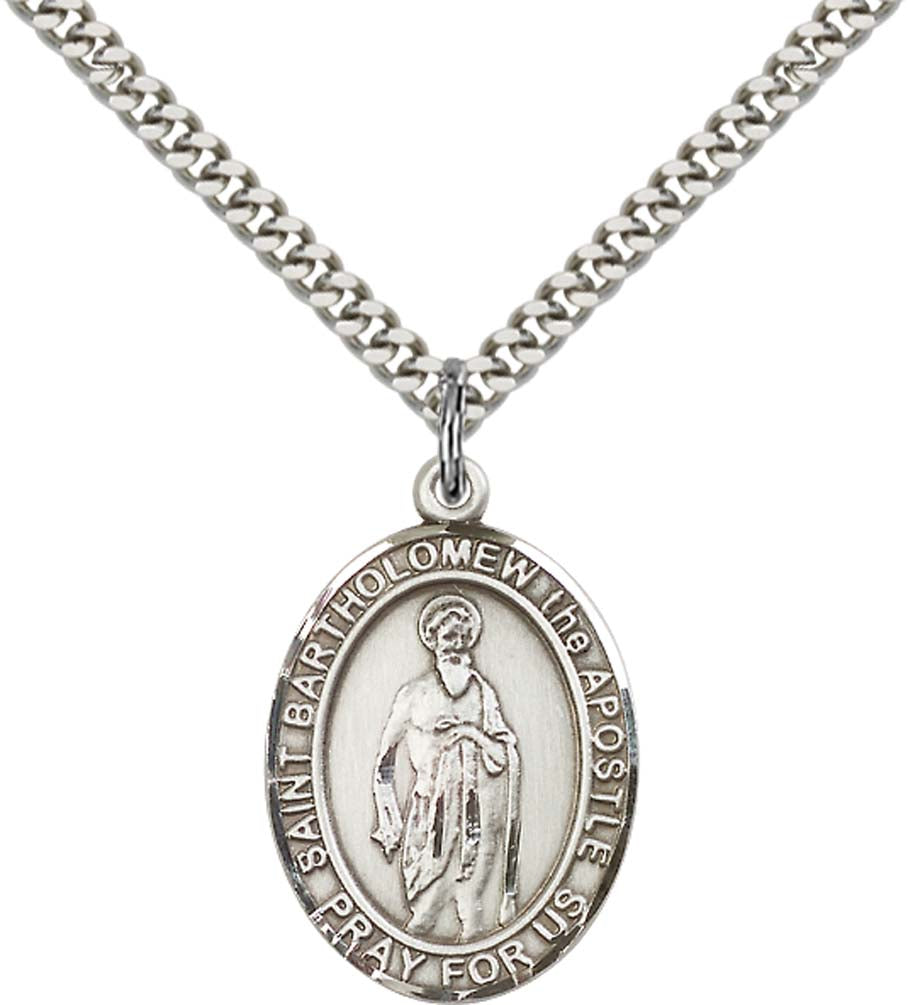 Sterling Silver St. Bartholomew the Apostle Pendan with 24 Inch Light Rhodium Heavy Curb Chain