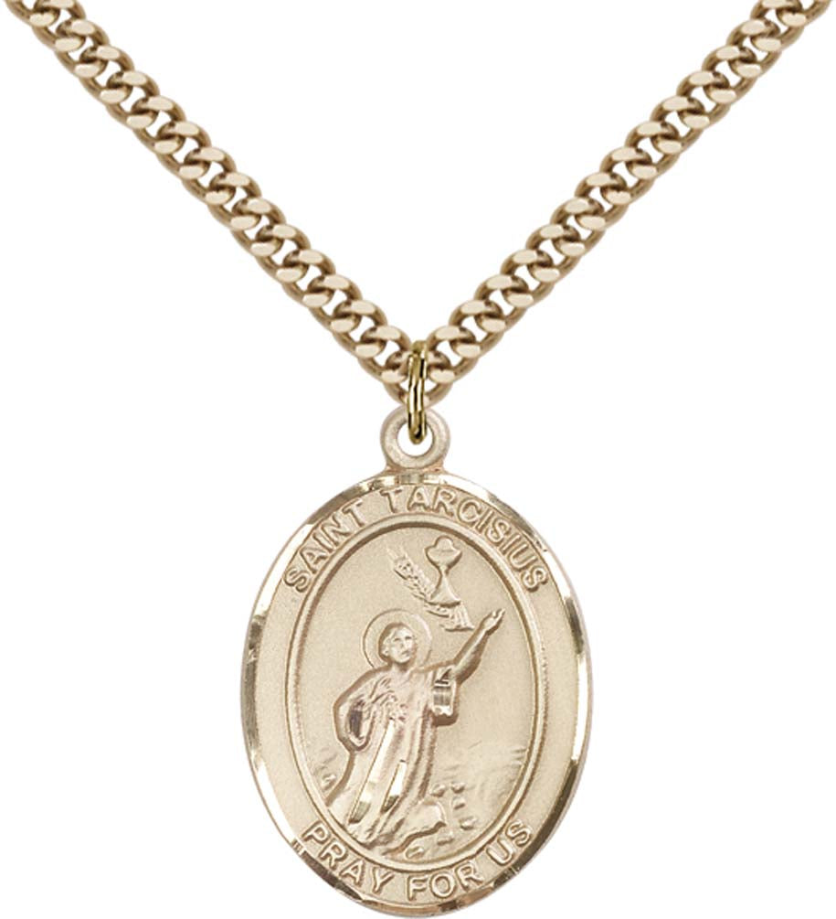 14kt Gold Filled St. Tarcisius Pendant with 24 inch Gold Plate Heavy Curb Chain