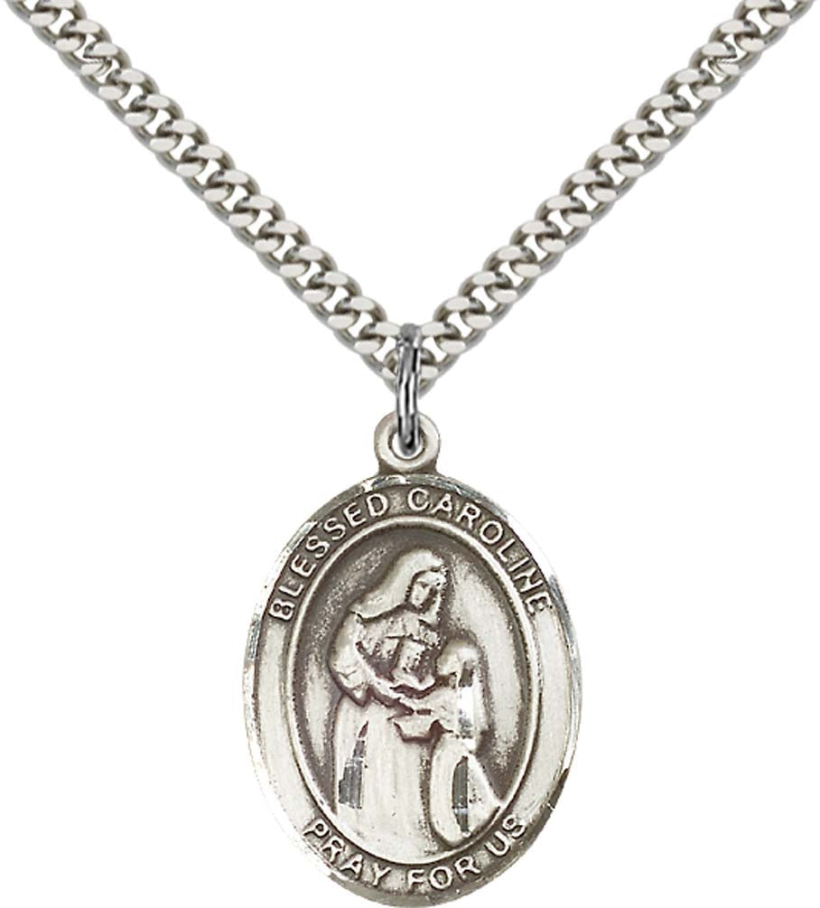 Sterling Silver Blessed Caroline Gerhardinger Pend with 24 Inch Light Rhodium Heavy Curb Chain