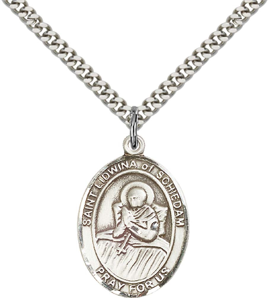 Sterling Silver St. Lidwina of Schiedam Pendant with 24 Inch Light Rhodium Heavy Curb Chain