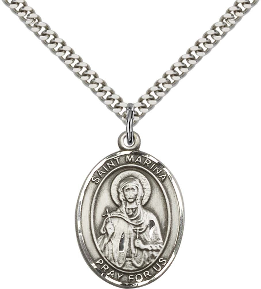 Sterling Silver St. Marina Pendant with 24 Inch Light Rhodium Heavy Curb Chain