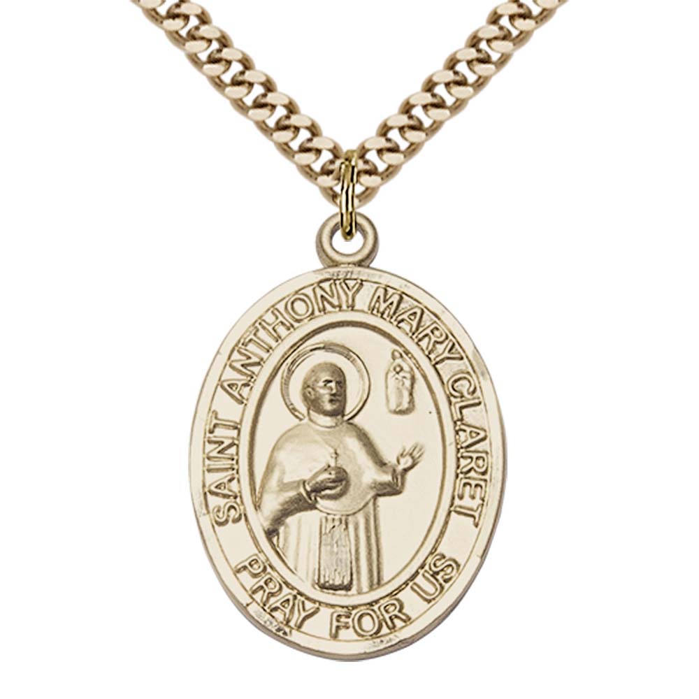 14kt Gold Filled St. Anthony Mary Claret Pendant with 24 inch Gold Plate Heavy Curb Chain